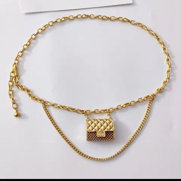 Anthropologie Fashion Tassel Gold Chain Belt with mini Bag. Trendy!high … - Picture 15 of 17